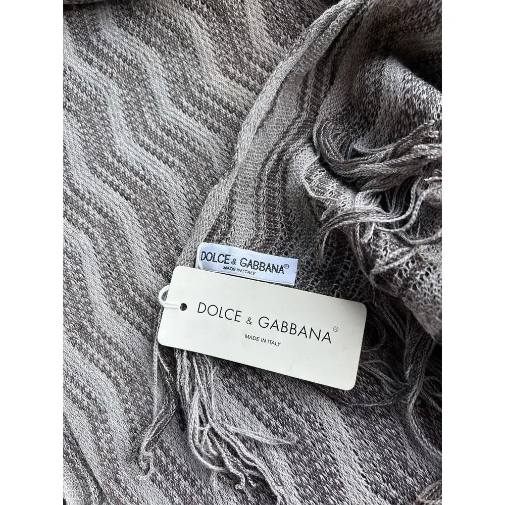 Vtg Dolce & Gabbana Scarf Shawl Brown Taupe 82x36 Zigzag Wool Viscose NWT Lux